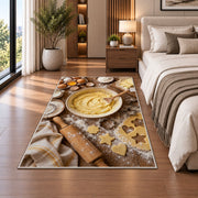 Baking flat lay rug in a bedroom beside the bed