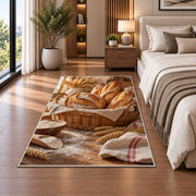 Fresh bread basket rug in a bedroom beside the bed