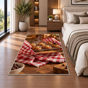 Fresh muffin tray rug in a bedroom beside the bed