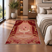 Ballerina on stage rug in a bedroom beside the bed