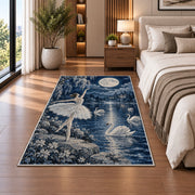 Swan lake ballerina rug in a bedroom beside the bed