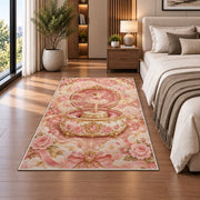 Ballerina music box rug in a bedroom beside the bed