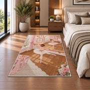 Ballet studio rug in a bedroom beside the bed