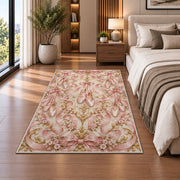Pointe shoes ribbon damask rug in a bedroom beside the bed