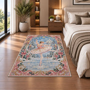 Winter ballerina rug in a bedroom beside the bed