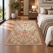 Swan heart rug in a bedroom beside the bed