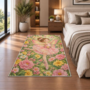 Butterfly fairy ballerina rug in a bedroom beside the bed