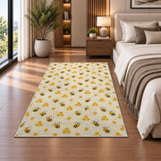 Tiny Bee Pattern Rug in a bedroom beside the bed