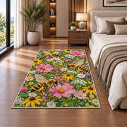 Bees in Wildflower Garden Rug in a bedroom beside the bed