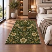 Vintage Engraved Bee Rug in a bedroom beside the bed