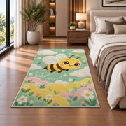 Cute Baby Bee Nursery Rug in a bedroom beside the bed