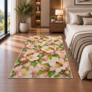 Apple Blossom Bees Rug in a bedroom beside the bed
