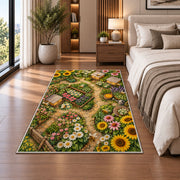 Bee Garden Top View Rug in a bedroom beside the bed