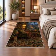Rainy Day Reading Nook rug in a bedroom beside the bed
