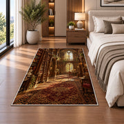 Grand Old Library rug in a bedroom beside the bed