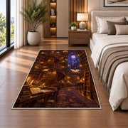Magical Library rug in a bedroom beside the bed