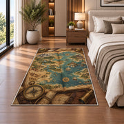 Fantasy Map in a Book rug in a bedroom beside the bed
