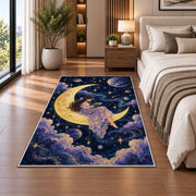 Reading on the Moon rug in a bedroom beside the bed