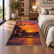 Driveway Hoop at Sunset rug in a bedroom beside the bed