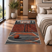 Streetball Chain Net Court rug in a bedroom beside the bed