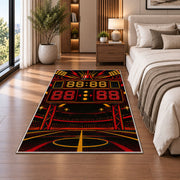 Retro Scoreboard rug in a bedroom beside the bed