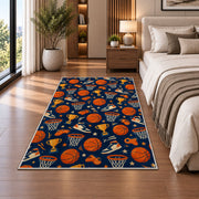 Basketball Icons Pattern rug in a bedroom beside the bed