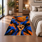 Spinning Ball on Finger rug in a bedroom beside the bed