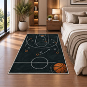 Chalkboard Basketball Play rug in a bedroom beside the bed