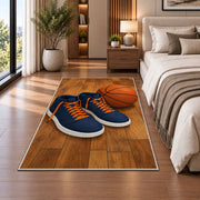 High-Top Sneakers and Ball rug in a bedroom beside the bed