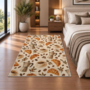 Coffee Shop Pattern rug in a bedroom beside the bed
