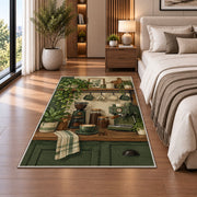 Cozy Coffee Bar Nook rug in a bedroom beside the bed