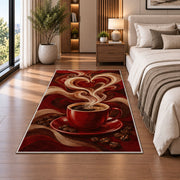 Coffee Steam Heart rug in a bedroom beside the bed