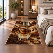 Vietnamese Iced Coffee rug in a bedroom beside the bed