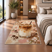 Layered Iced Latte rug in a bedroom beside the bed