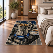 Moka Pot on the Stove rug in a bedroom beside the bed
