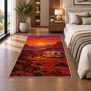 RV Red Rock Desert Sunset rug in a bedroom beside the bed