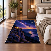 Tent on Cliff with Shooting Star rug in a bedroom beside the bed
