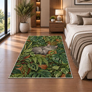 Gray Cat Houseplants rug in a bedroom beside the bed