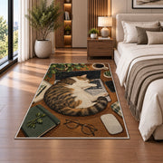 Cat Napping on Laptop rug in a bedroom beside the bed