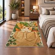 Cat in Grocery Bag rug in a bedroom beside the bed