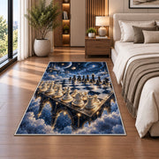 chessboard in the starry sky rug in a bedroom beside the bed