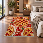 Cherry Pie Rug in a bedroom beside the bed