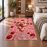 Cherry Sundae Rug in a bedroom beside the bed
