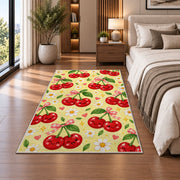 Kawaii Cherry Rug in a bedroom beside the bed