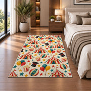 Circus Pattern Rug in a bedroom beside the bed
