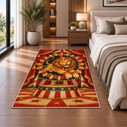 Circus Lion Rug in a bedroom beside the bed