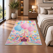 Cotton Candy Rug in a bedroom beside the bed