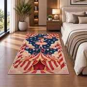 Circus Tightrope Rug in a bedroom beside the bed