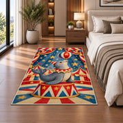 Circus Seal Rug in a bedroom beside the bed