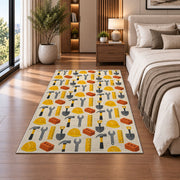 Construction Tools Pattern Rug in a bedroom beside the bed